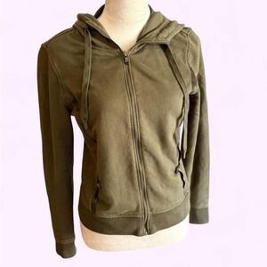 Lauren Ralph Lauren 100% Cotton Textured Zip Hoodie Military Green - Small